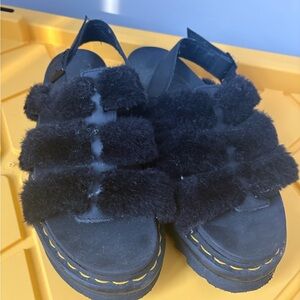 Dr. Martens Black Fuzzy Sandals